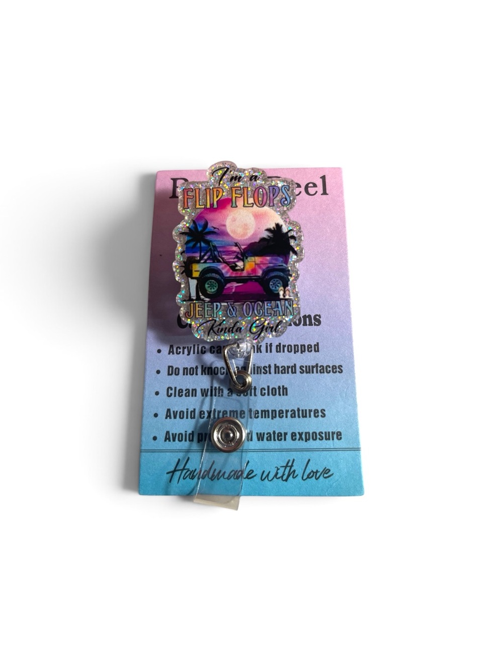 Jeep Sunset Flip-Flops Badge Reel in Pink and Blue
